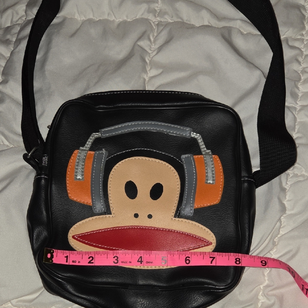 Paul Frank Black and Orange Monkey Design Messenger Bag